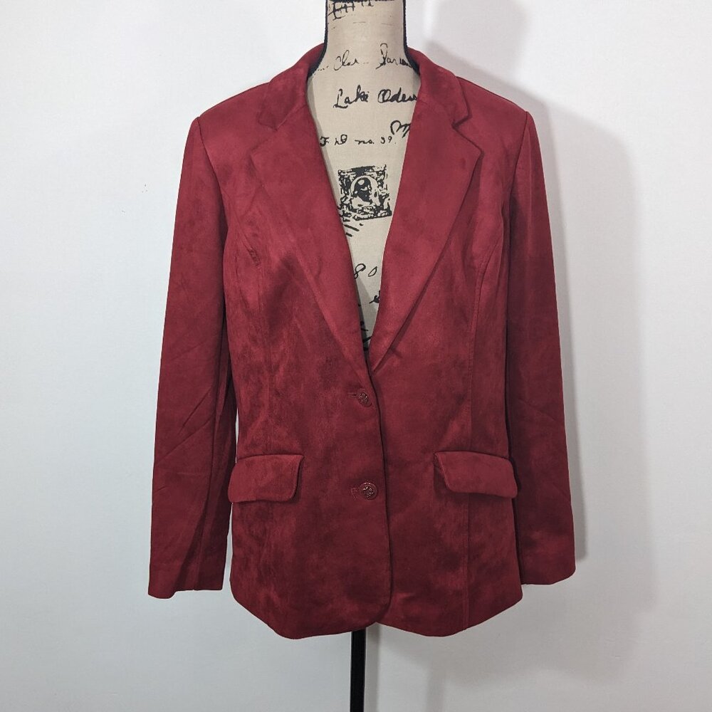 NWT Isaac Mizrahi Live! Regular Estate Stretch Faux Suede Blazer Lined Red M